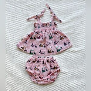 Spearmint Love Pink Golf Cart Organic Smocked Set - 3-6 months
